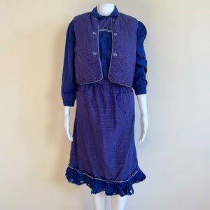 RARE Vintage LATE 1970S Blue Skirt Set Ruffle Cotton Cottage Prairie